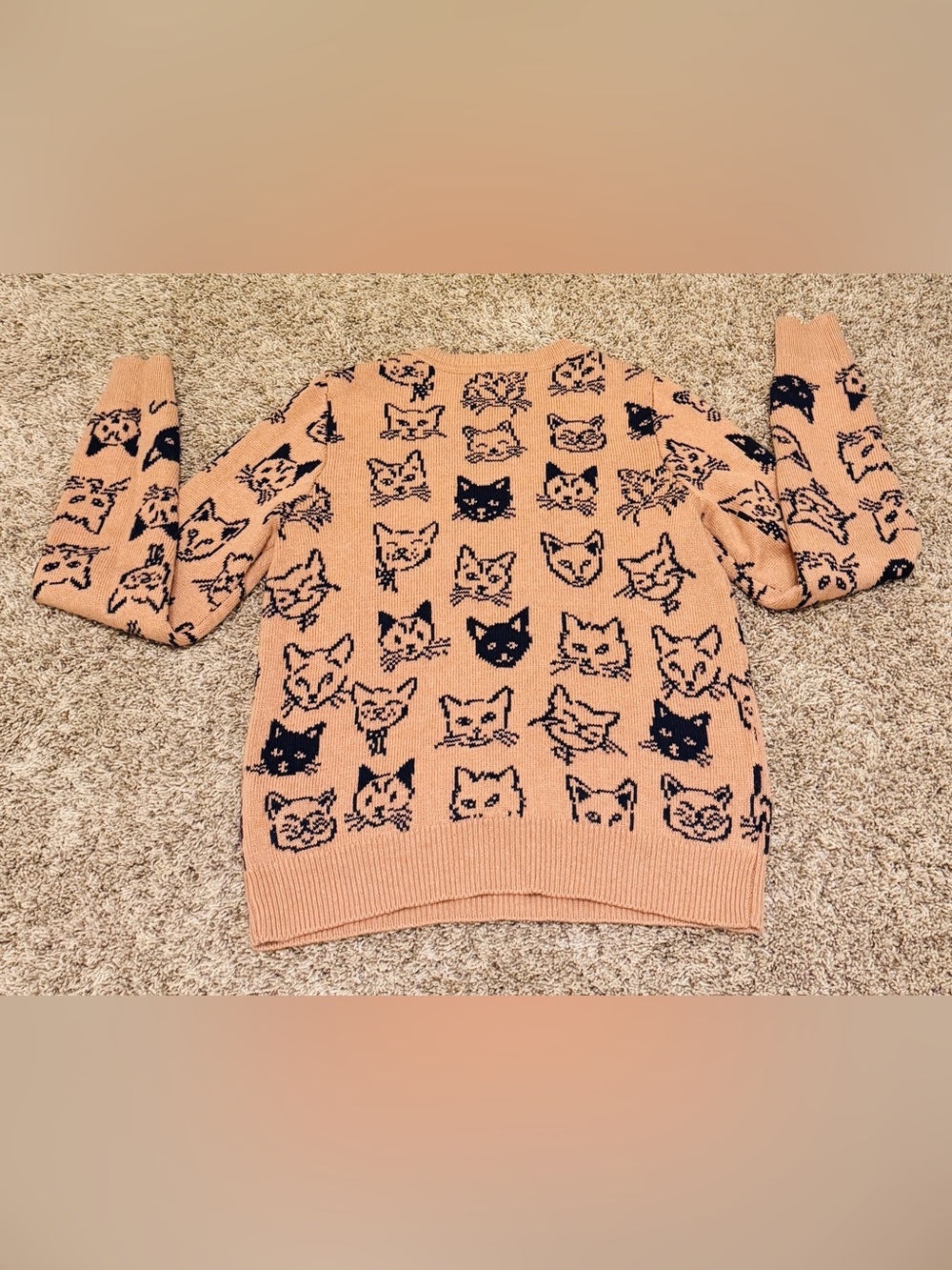 Boden Heather Jacquard Cat Sweater Camel Navy Wool Cashmere XS - Picture 5 of 10